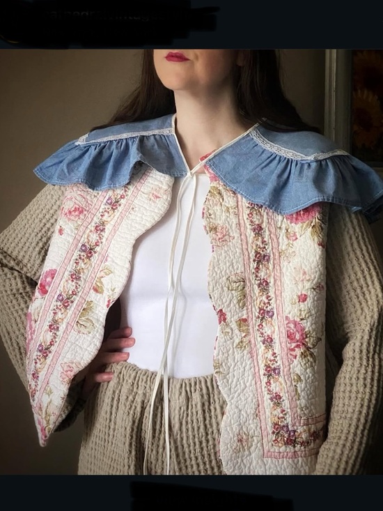 Handmade Accessories - Vintage Inspired Novelty Chambray Denim 
Oversized Detachable Collar Ruffle